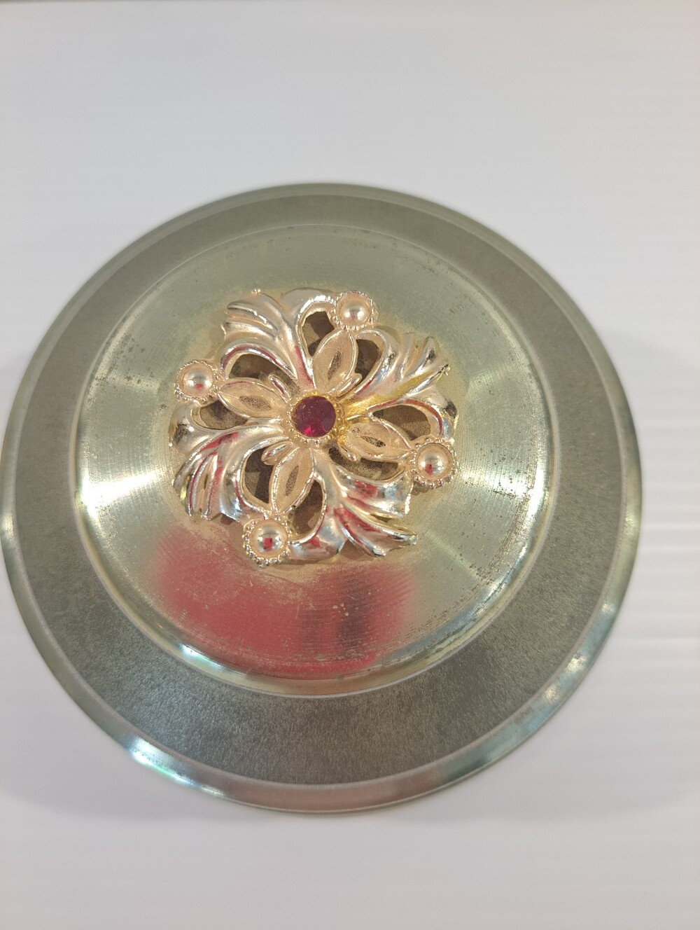 Jeweled Aluminum Swiss Movement Music Powder Box Vtg "I Love You Truly. Lador